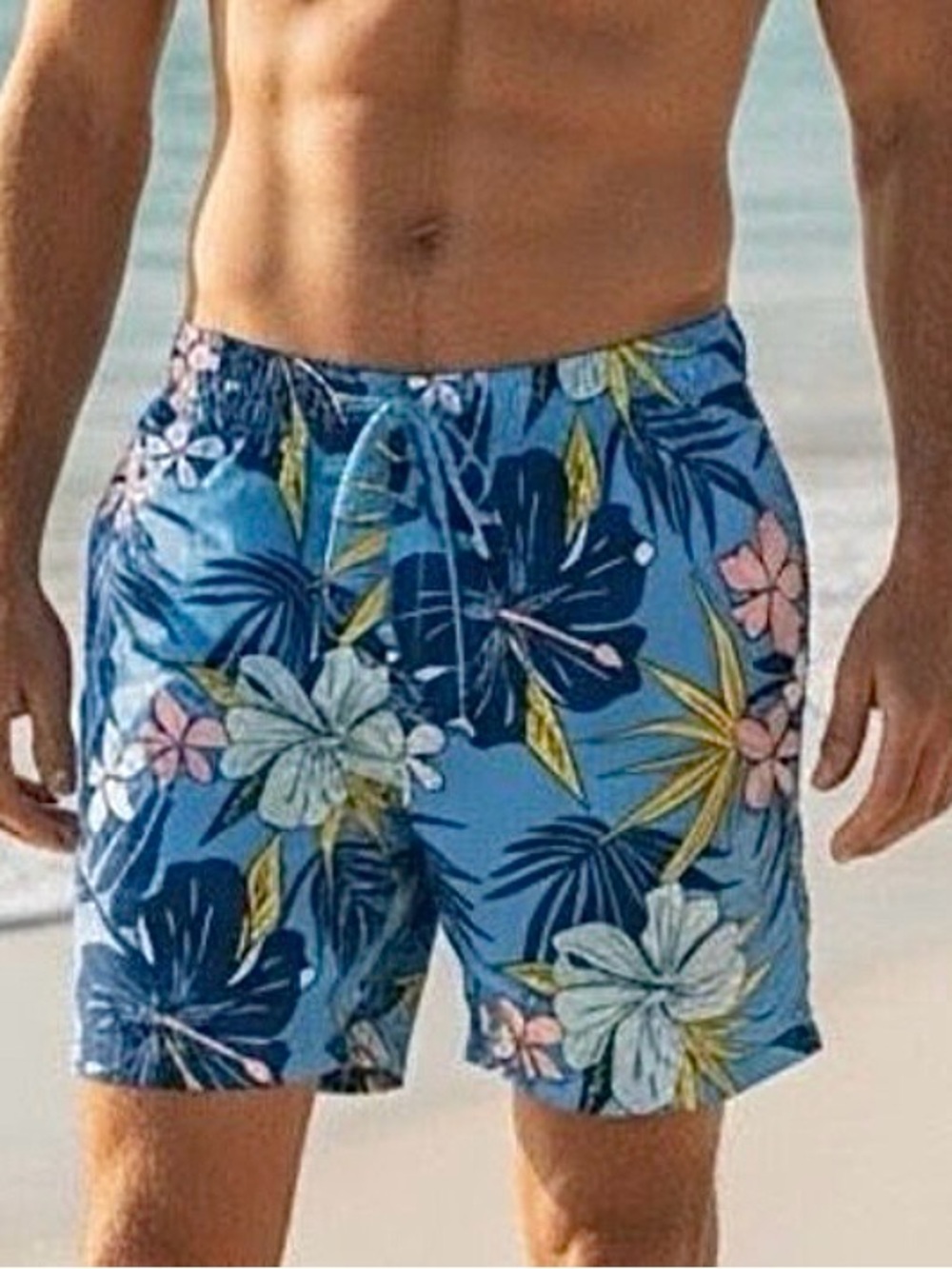 George Men’s Blue Hawaiian Lined Swim Trunks Shorts Sz L 36-38